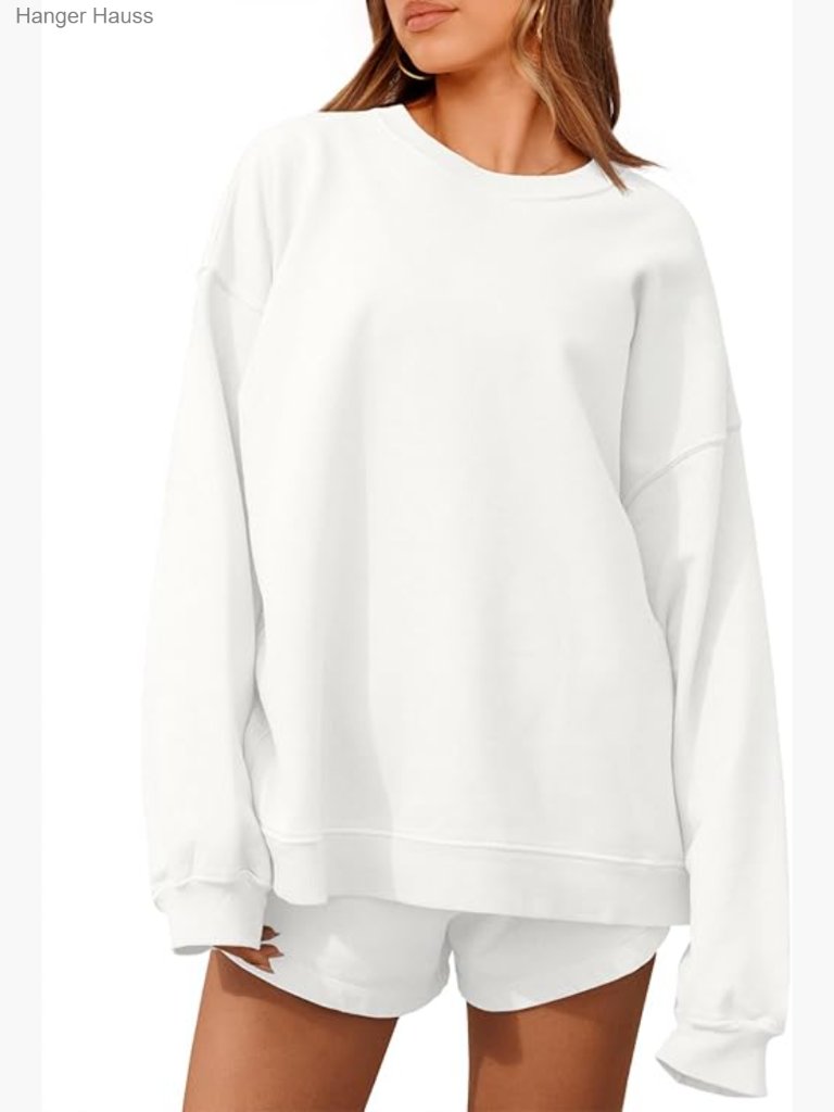 Oversized 2 Piece Sweatsuit Long Sleeve Crewneck Sweatshirt & Shorts Set